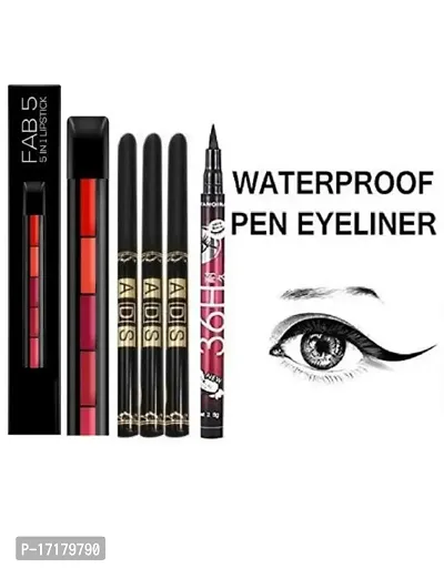 5in1 Lipstick, Kajal with 36H Black Eyeliner waterproof