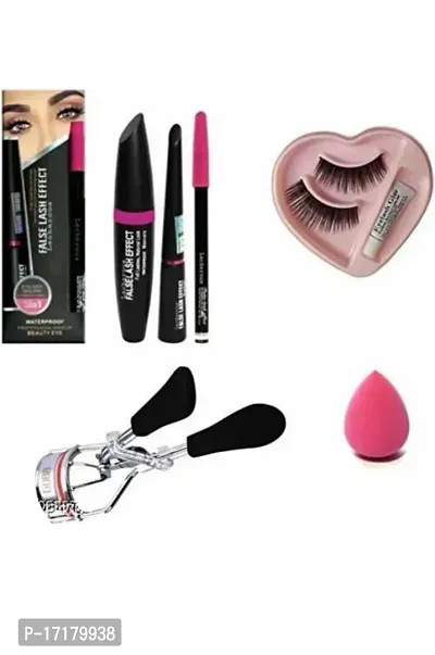 Mascara, Eyelashes, Eye Curler with Makeup Blender Puff.