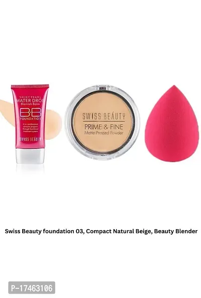 SWISS BEAUTY Makeup Combo set of 3 ( Foundation, Compact Beige, Beauty Blender