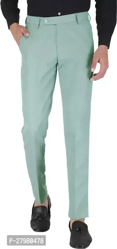 Stylish Olive Cotton Blend Solid Regular Fit Formal Trousers For Men-thumb4