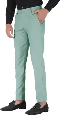 Stylish Olive Cotton Blend Solid Regular Fit Formal Trousers For Men-thumb2