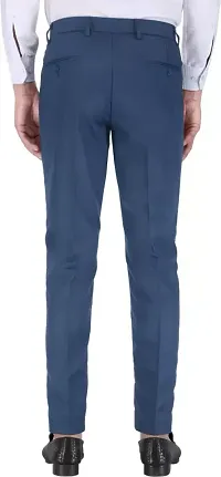 Stylish Blue Cotton Blend Solid Regular Fit Formal Trousers For Men-thumb3