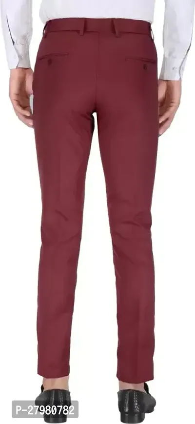 Stylish Maroon Cotton Blend Solid Regular Fit Formal Trousers For Men-thumb4