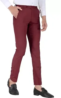 Stylish Maroon Cotton Blend Solid Regular Fit Formal Trousers For Men-thumb4