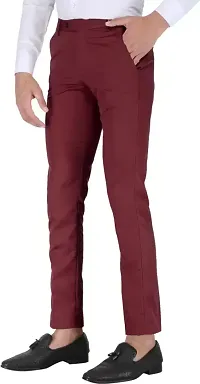 Stylish Maroon Cotton Blend Solid Regular Fit Formal Trousers For Men-thumb2