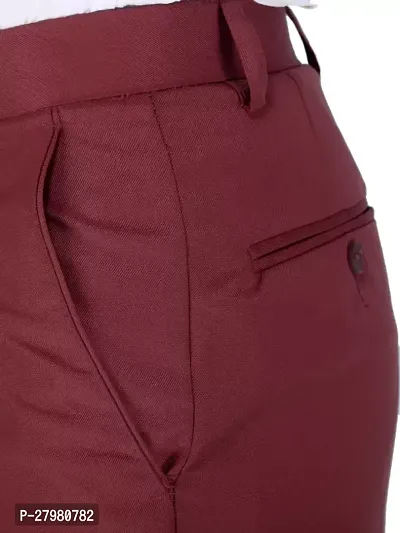 Stylish Maroon Cotton Blend Solid Regular Fit Formal Trousers For Men-thumb2