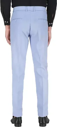 Stylish Blue Cotton Blend Solid Regular Fit Formal Trousers For Men-thumb1