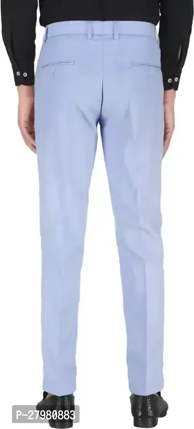 Stylish Blue Cotton Blend Solid Regular Fit Formal Trousers For Men-thumb2