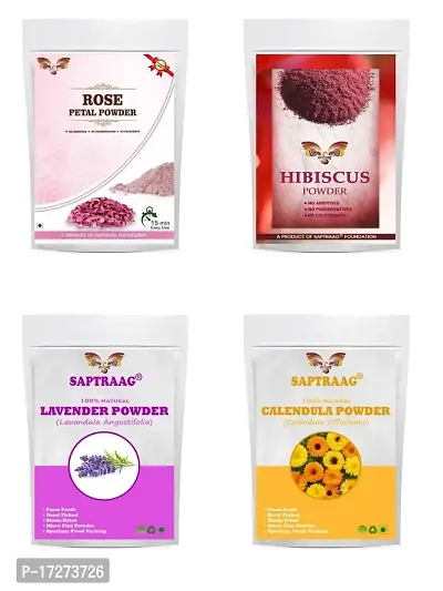 Saptraag's Pink Rose Powder + Hibiscus Powder + Lavendar Powder + Calendula Powder 100g*4