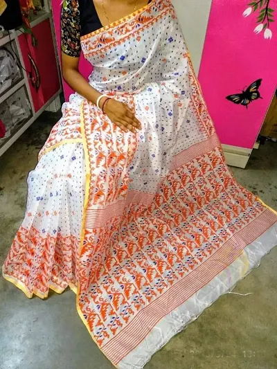 Elegant Cotton Silk Printed Sarees With Blouse Piece