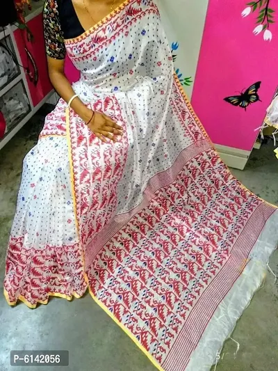 Handloom Cotton Silk Jamdani Printed Saree With Running Blouse Piece-thumb0