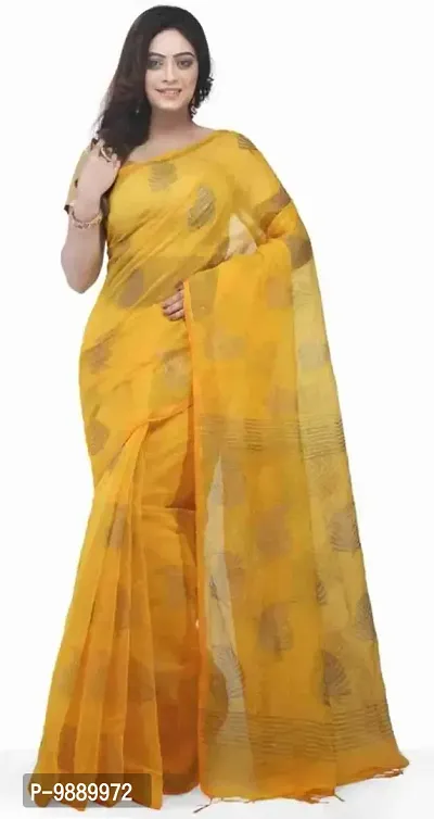 Handloom Golden Leaf Printed Saree With Blouse Piece-thumb0