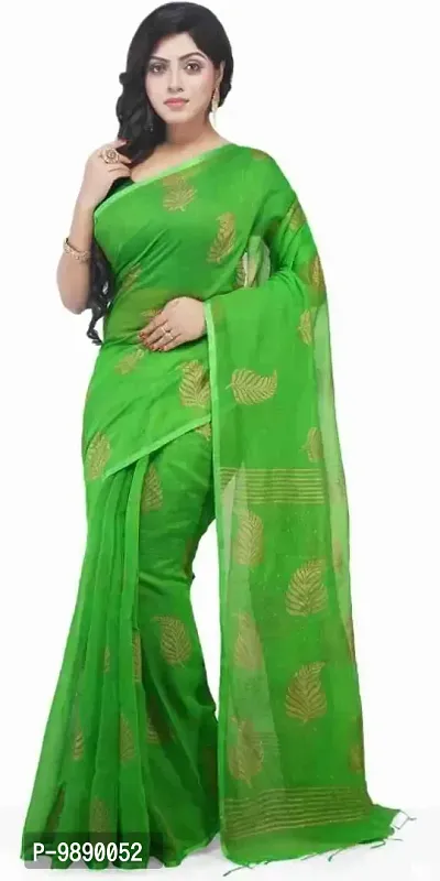 Handloom Golden Leaf Printed Saree With Blouse Piece