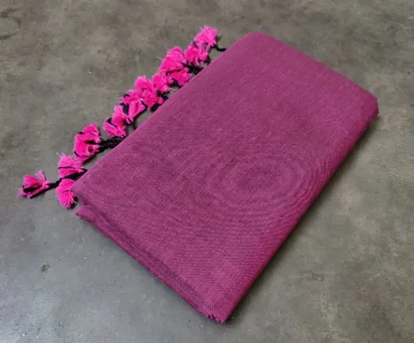 Handloom Khadi Cotton Solid Color Sarees With Blouse Piece