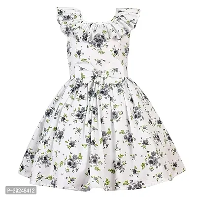 Fabulous White Satin Printed Frocks For Girls-thumb0