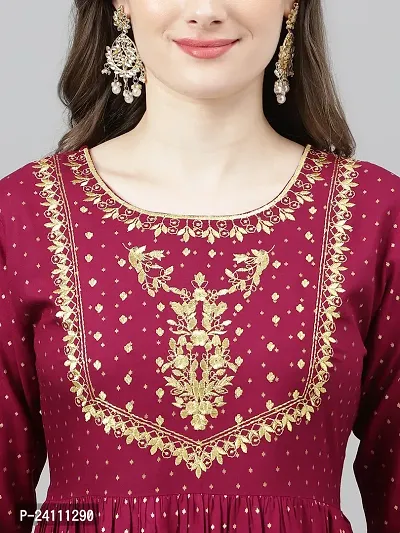 Elegant Maroon Viscose Rayon Embroidered Kurta For Women-thumb5