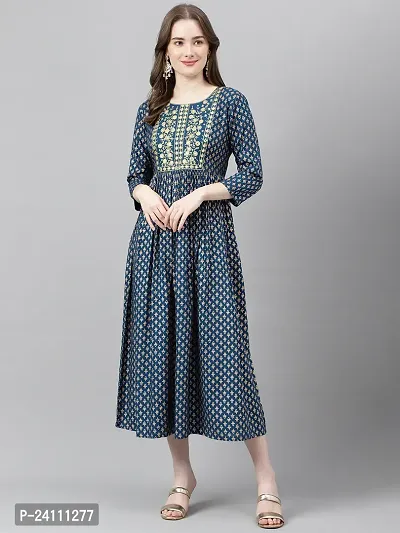 Elegant Blue Viscose Rayon Embroidered Kurta For Women-thumb0