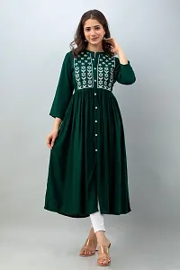 Elegant Dark Green Viscose Rayon Embroidered Kurta For Women-thumb2