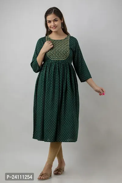 Elegant Dark Green Viscose Rayon Embroidered Kurta For Women-thumb5