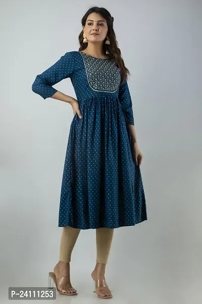 Elegant Teal Viscose Rayon Embroidered Kurta For Women-thumb4