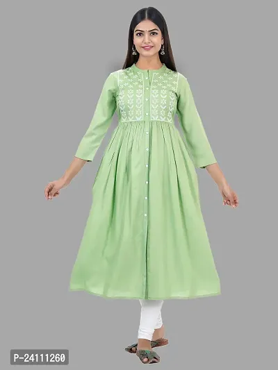 Elegant Light Green Viscose Rayon Embroidered Kurta For Women-thumb0