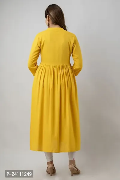 Elegant Yellow Viscose Rayon Embroidered Kurta For Women-thumb2