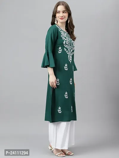 Elegant Green Viscose Rayon Embroidered Kurta For Women-thumb4