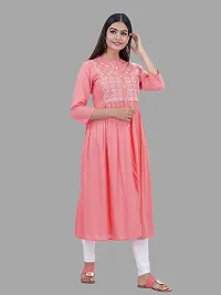 Elegant Peach Viscose Rayon Embroidered Kurta For Women-thumb1