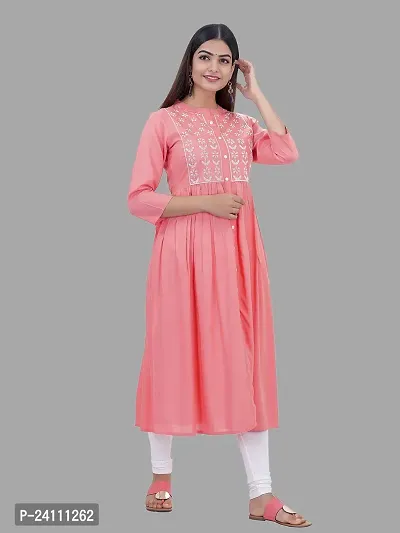 Elegant Peach Viscose Rayon Embroidered Kurta For Women-thumb2