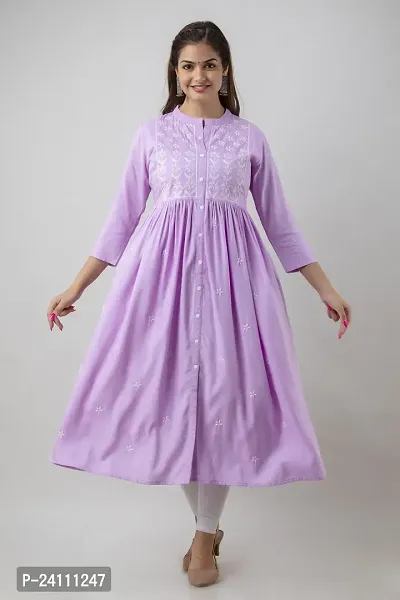 Elegant Lavender Viscose Rayon Embroidered Kurta For Women