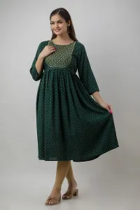 Elegant Dark Green Viscose Rayon Embroidered Kurta For Women-thumb1