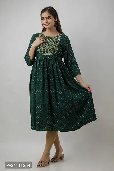 Elegant Dark Green Viscose Rayon Embroidered Kurta For Women-thumb2