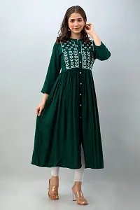 Elegant Dark Green Viscose Rayon Embroidered Kurta For Women-thumb4