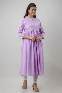 Elegant Lavender Viscose Rayon Embroidered Kurta For Women-thumb2