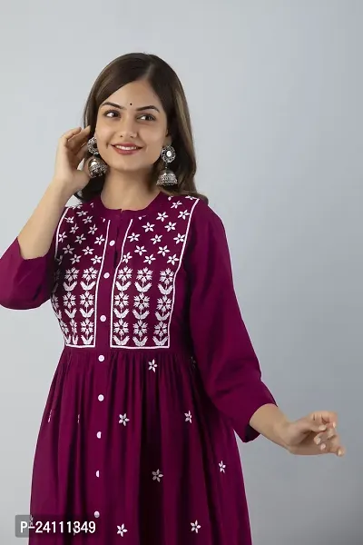 Elegant Magenta Viscose Rayon Embroidered Kurta For Women-thumb5