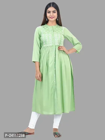 Elegant Light Green Viscose Rayon Embroidered Kurta For Women-thumb2