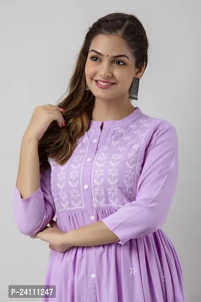 Elegant Lavender Viscose Rayon Embroidered Kurta For Women-thumb5