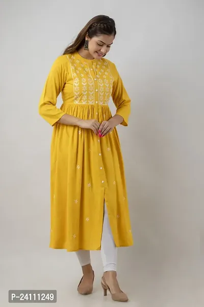 Elegant Yellow Viscose Rayon Embroidered Kurta For Women-thumb5