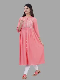 Elegant Peach Viscose Rayon Embroidered Kurta For Women-thumb3