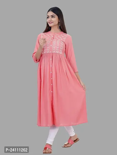 Elegant Peach Viscose Rayon Embroidered Kurta For Women-thumb4