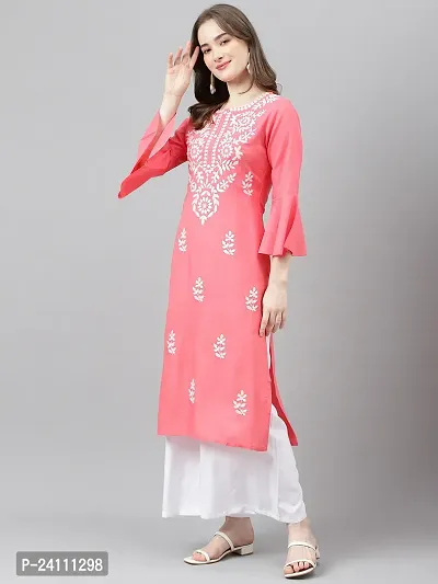 Elegant Peach Viscose Rayon Embroidered Kurta For Women-thumb3