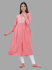 Elegant Peach Viscose Rayon Embroidered Kurta For Women-thumb2