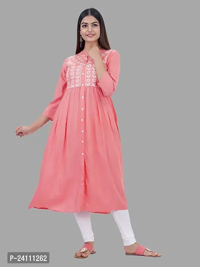 Elegant Peach Viscose Rayon Embroidered Kurta For Women-thumb3