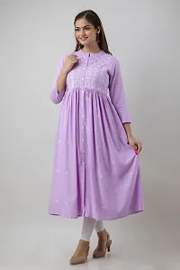 Elegant Lavender Viscose Rayon Embroidered Kurta For Women-thumb1