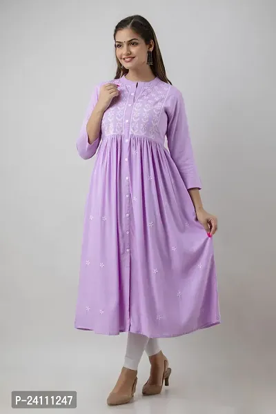 Elegant Lavender Viscose Rayon Embroidered Kurta For Women-thumb2