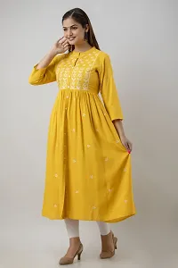 Elegant Yellow Viscose Rayon Embroidered Kurta For Women-thumb3