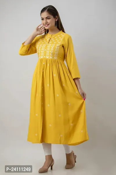 Elegant Yellow Viscose Rayon Embroidered Kurta For Women-thumb4