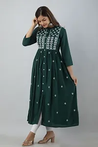 Elegant Dark Green Viscose Rayon Embroidered Kurta For Women-thumb2