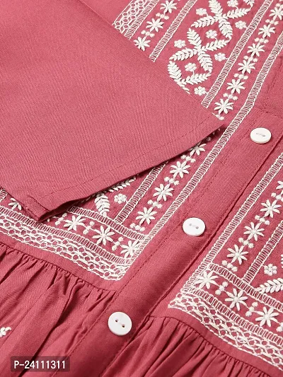 Elegant Pink Viscose Rayon Embroidered Kurta For Women-thumb5