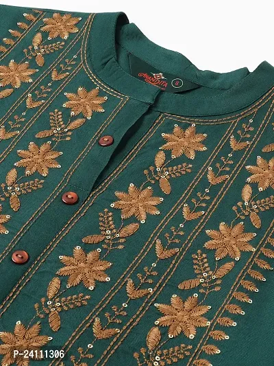 Elegant Green Viscose Rayon Embroidered Kurta For Women-thumb5